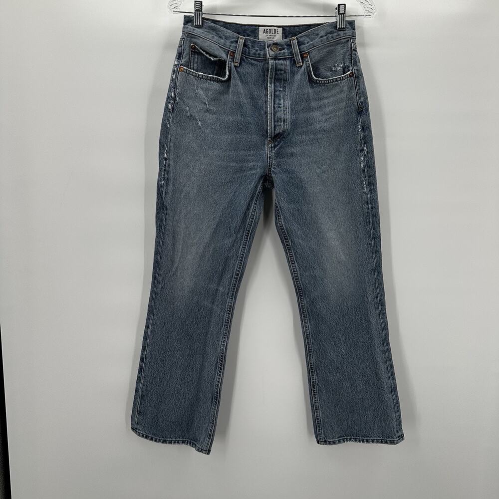 AGolde Jeans Womens 27 Blue Distressed Button Fly Straight High Rise